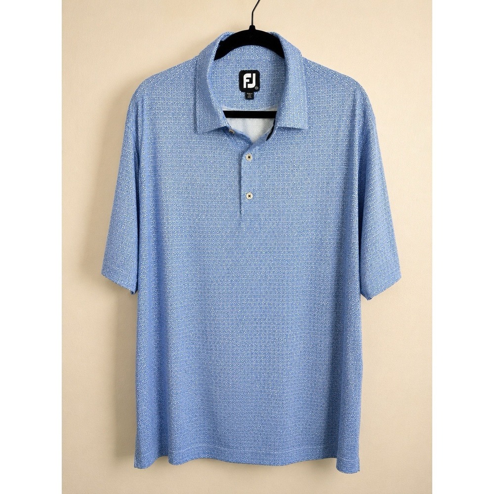 FootJoy FJ Golf Polo Shirt Mens 2XL Blue White Stretch Fleming Island Golf Club
